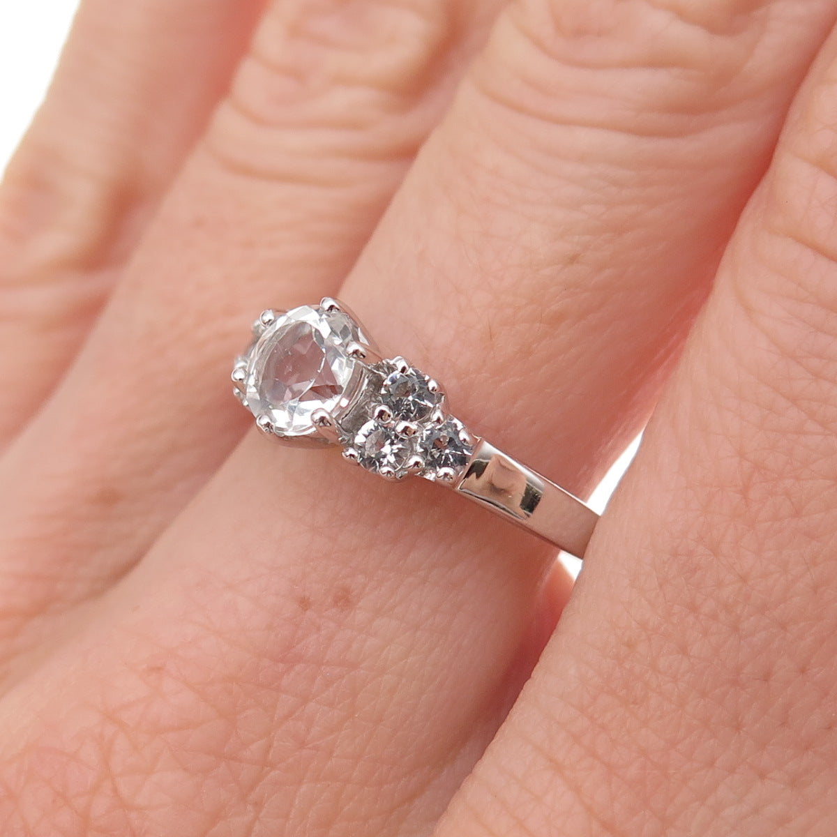 Bradford 925 Sterling Silver Real White Topaz Engagement Ring Size 9.25