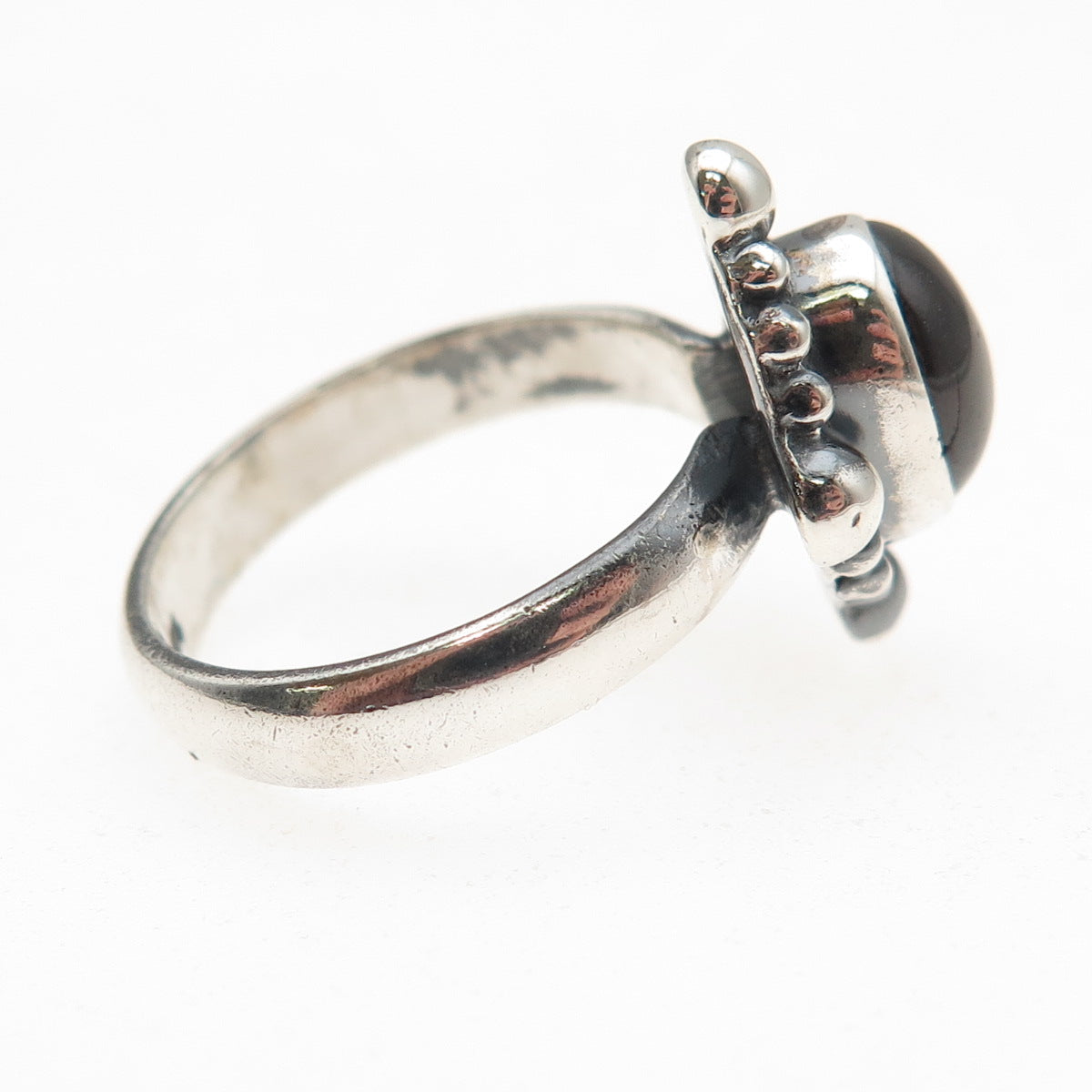 925 Sterling Silver Vintage Real Tourmaline Modernist Oxidized Ring Size 6.75