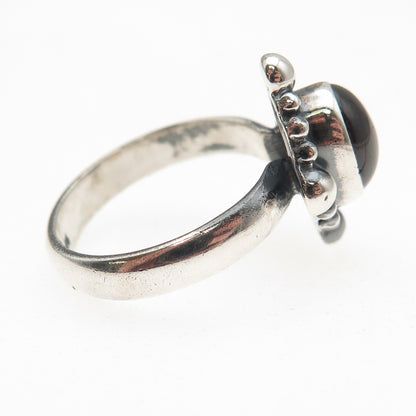 925 Sterling Silver Vintage Real Tourmaline Modernist Oxidized Ring Size 6.75