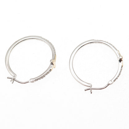 Sun 925 Sterling Silver 10K Gold Real Diamond Cross Hoop Earrings