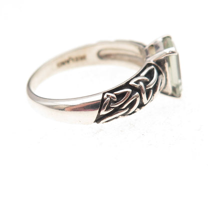 Solvar Sterling Silver Vintage Ireland Real Green Amethyst Trinity Ring Size 8