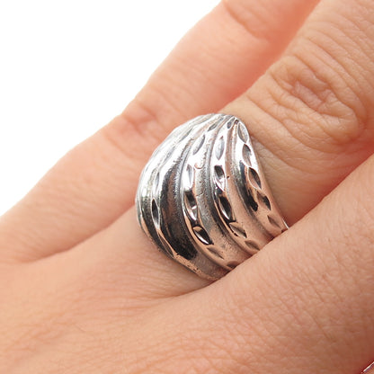 925 Sterling Silver Vintage Modernist Dome Oxidized Ring Size 6