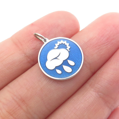 925 Sterling Silver Blue Enamel Rainy Season Minimalist Charm Pendant