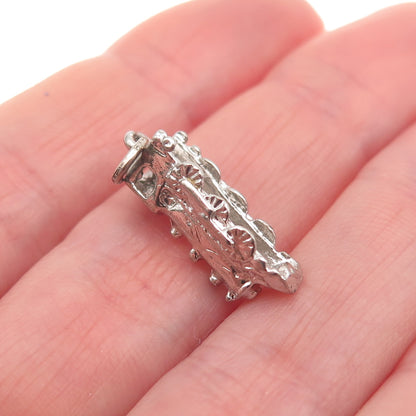 925 Sterling Silver Vintage Steam Engine Train 3D Mini Charm Pendant