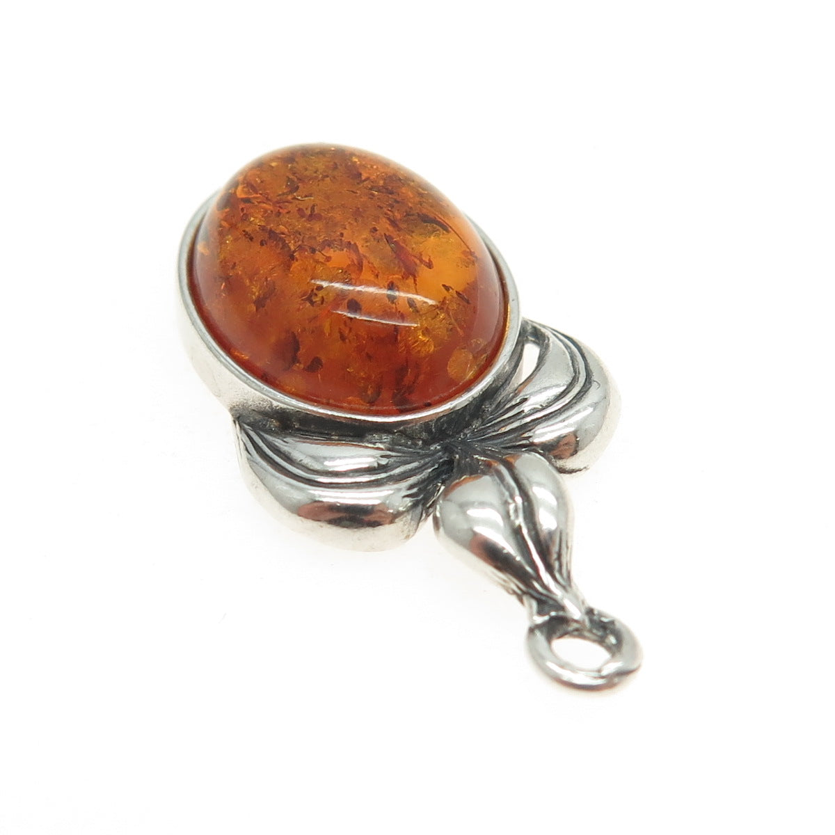 925 Sterling Silver Vintage Real Amber Fleur de Lis Pendant