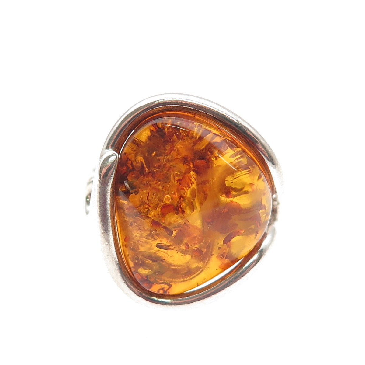 925 Sterling Silver Vintage Real Amber Modernist Ring Size 9.25
