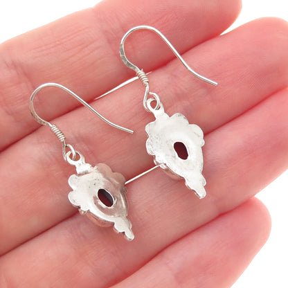 925 Sterling Silver Vintage Real Carnelian Modernist Oxidized Dangle Earrings