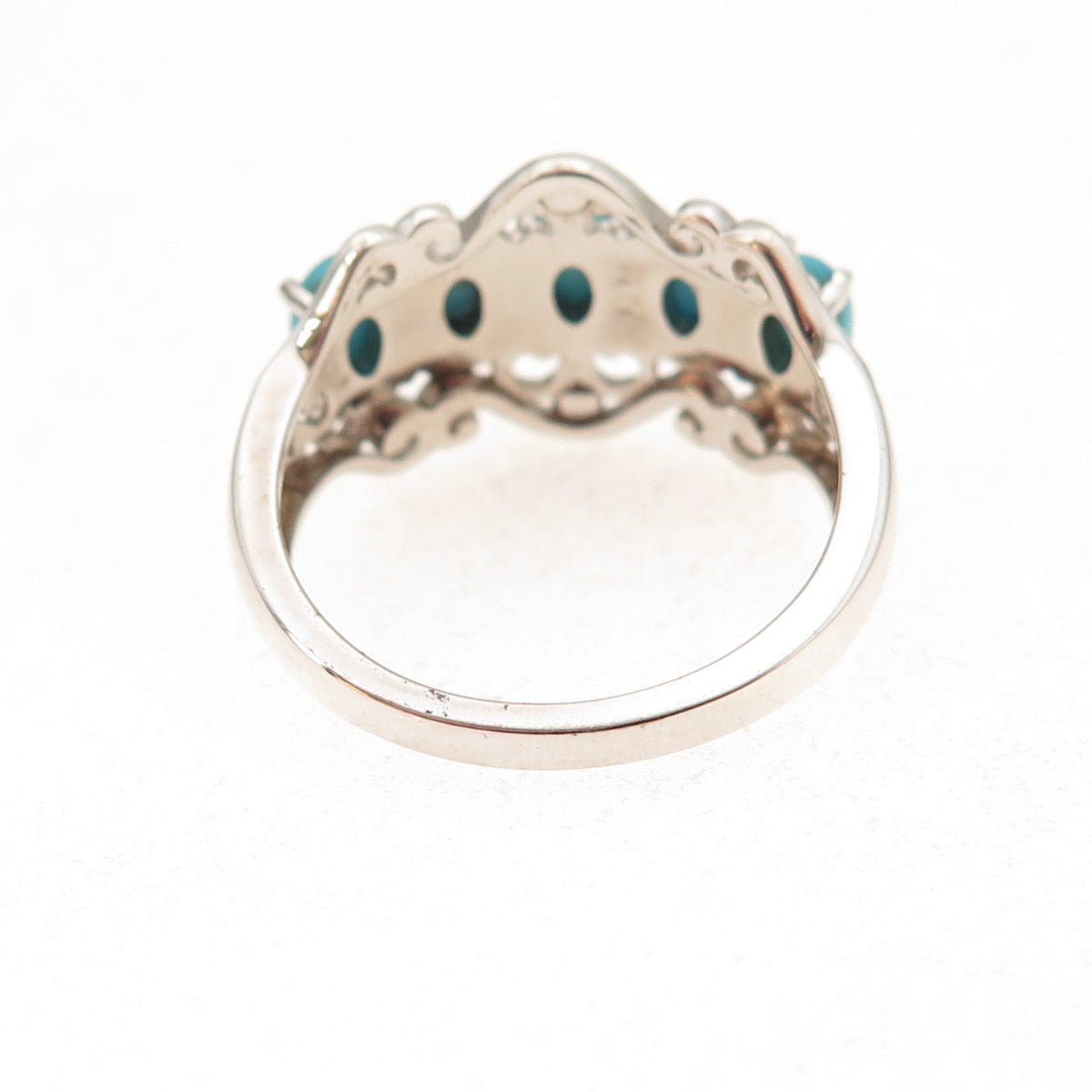 925 Sterling Silver Real Sleeping Beauty Turquoise Swirl Ring Size 8