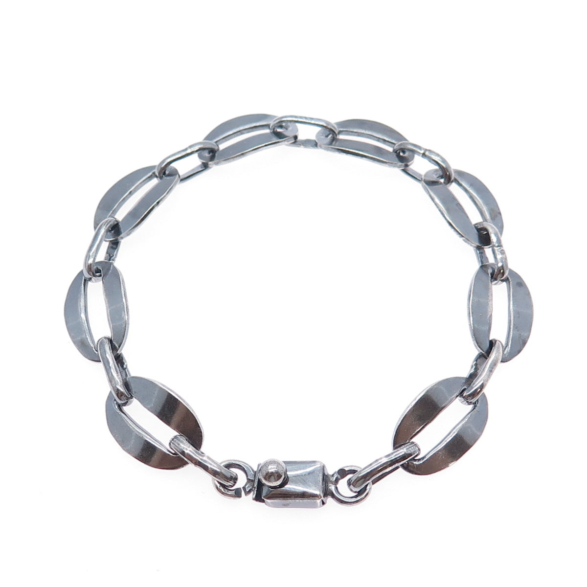 925 Sterling Silver Vintage Mexico Oxidized Coffee Bean Link Bracelet 7.5"