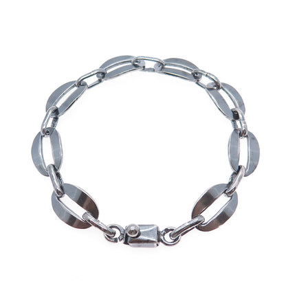 925 Sterling Silver Vintage Mexico Oxidized Coffee Bean Link Bracelet 7.5"