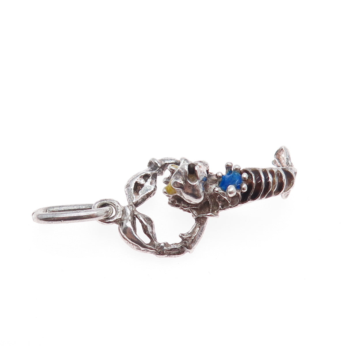 925 Sterling Silver Vintage Enamel Lobster Oxidized Charm Pendant