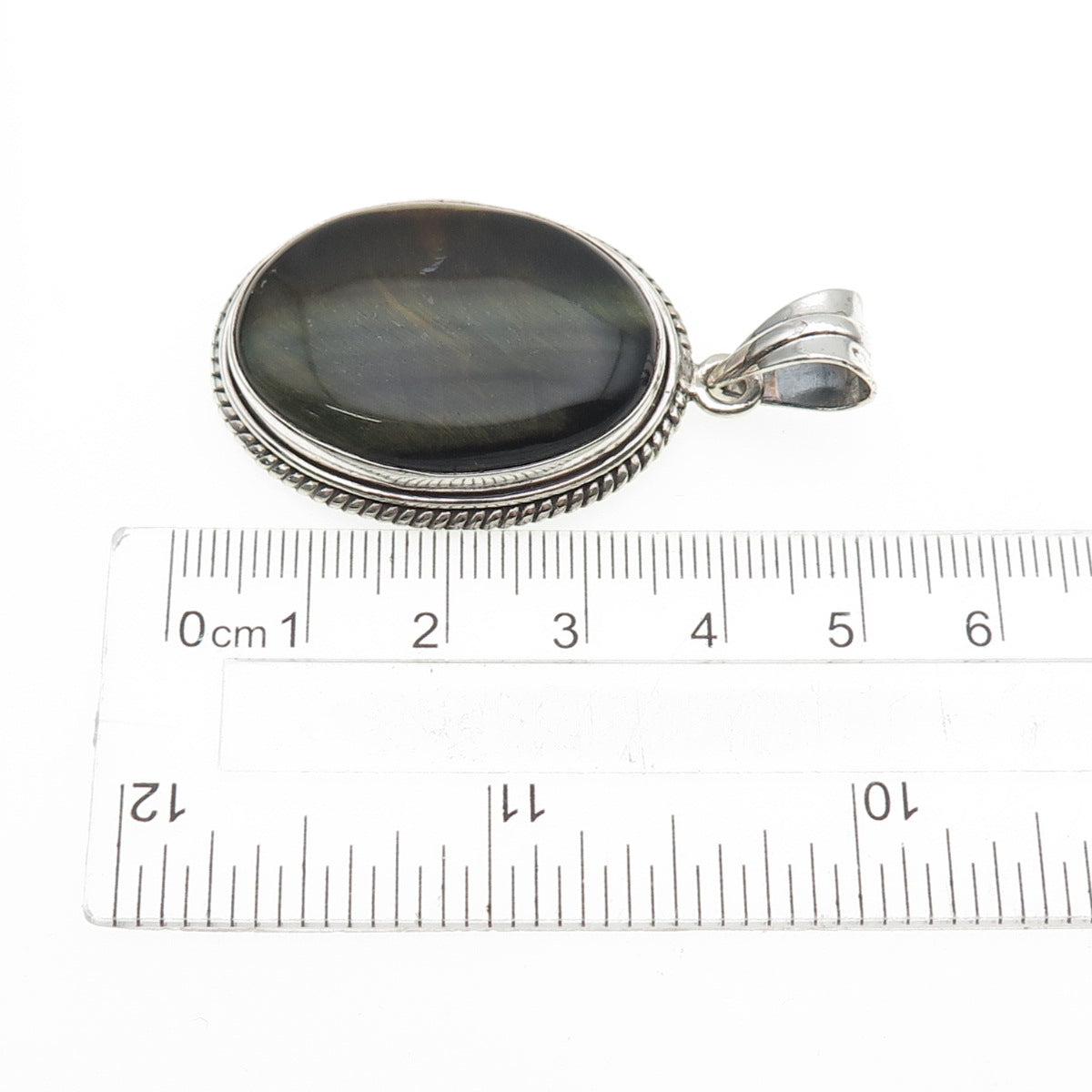 925 Sterling Silver Vintage Real Cabochon Tiger Eye Charm Pendant