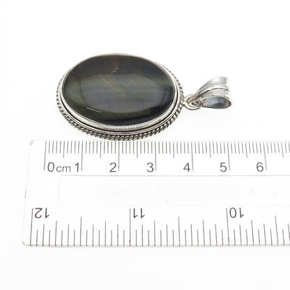 925 Sterling Silver Vintage Real Cabochon Tiger Eye Charm Pendant