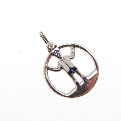 925 Sterling Silver Vintage Enamel Man Peace Mini Charm Pendant