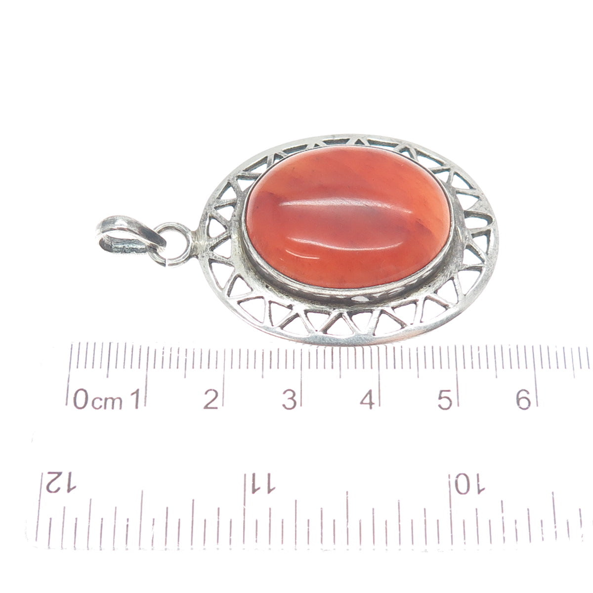 925 Sterling Silver Vintage Real Cabochon Agate Sun Pendant