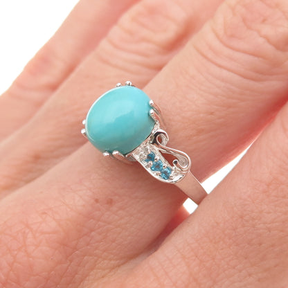 925 Sterling Silver Real Sleeping Beauty Turquoise & Apatite Ring Size 8