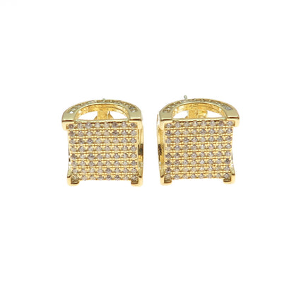925 Sterling Silver Gold Plated Round-Cut C Z Stud Earrings