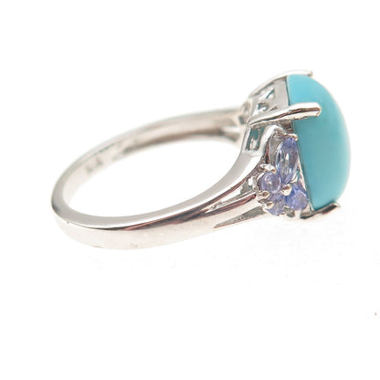 Chuck Clemency 925 Sterling Silver Real Turquoise & Tanzanite Ring Size 8.25