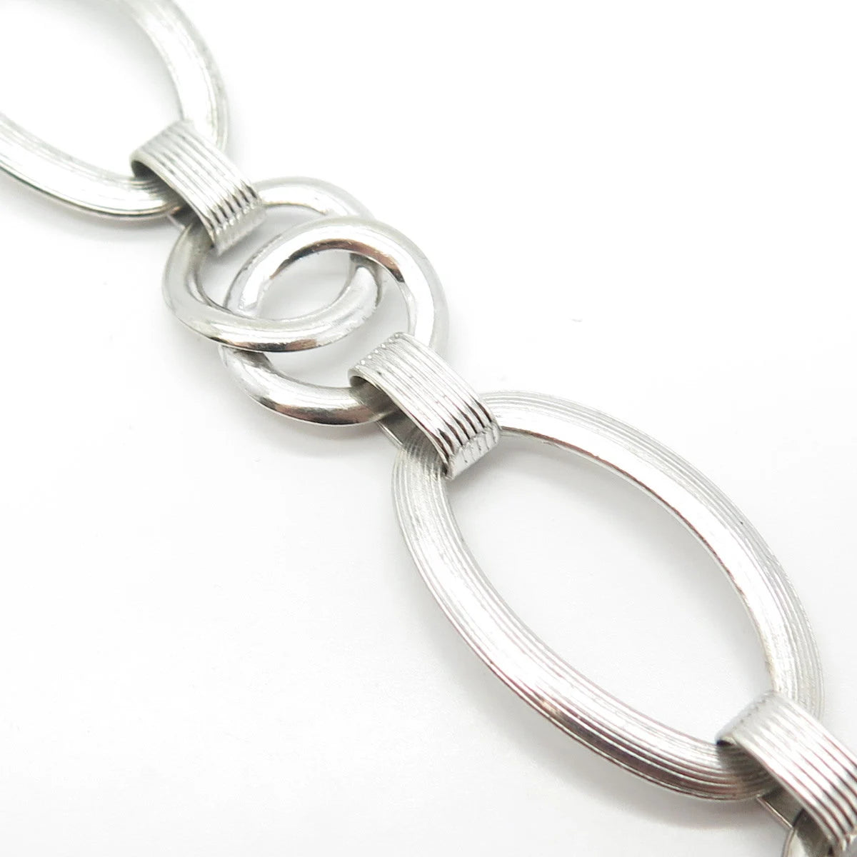 925 Sterling Silver Vintage Interlocked Rolo & Oval Link Bracelet 7.5"
