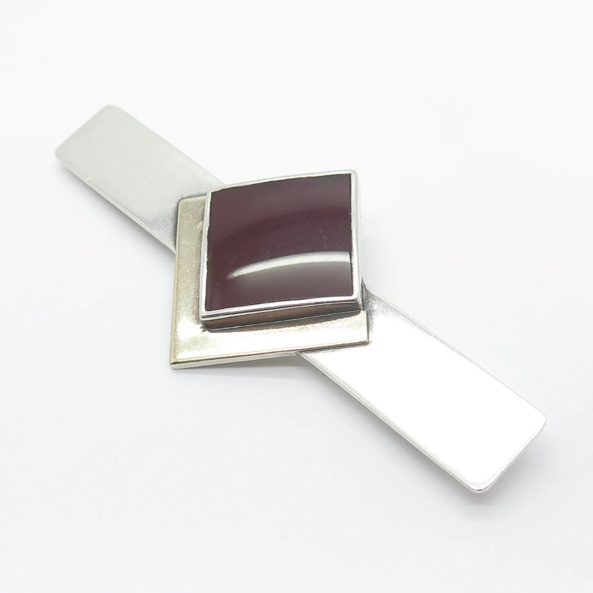 925 Sterling Silver & 14k Gold Vintage Real Carnelian Geometric Pin Brooch