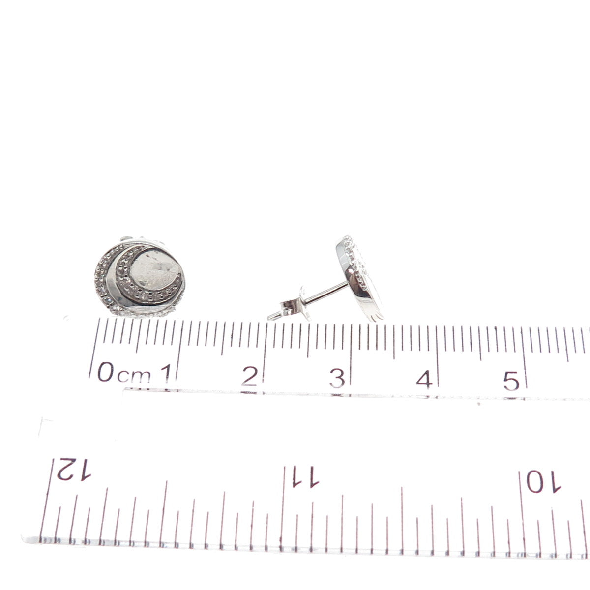 JANE SEYMOUR 925 Sterling Silver Round-Cut C Z Crescent Stud Earrings