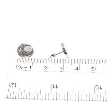 JANE SEYMOUR 925 Sterling Silver Round-Cut C Z Crescent Stud Earrings