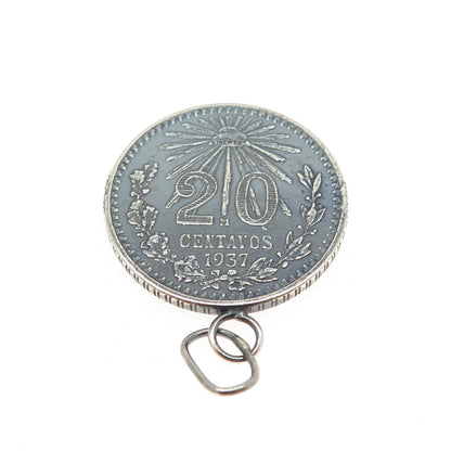 925 Sterling Antique 1937 20 Centavos Estados Unidos Mexicanos Coin Pendant