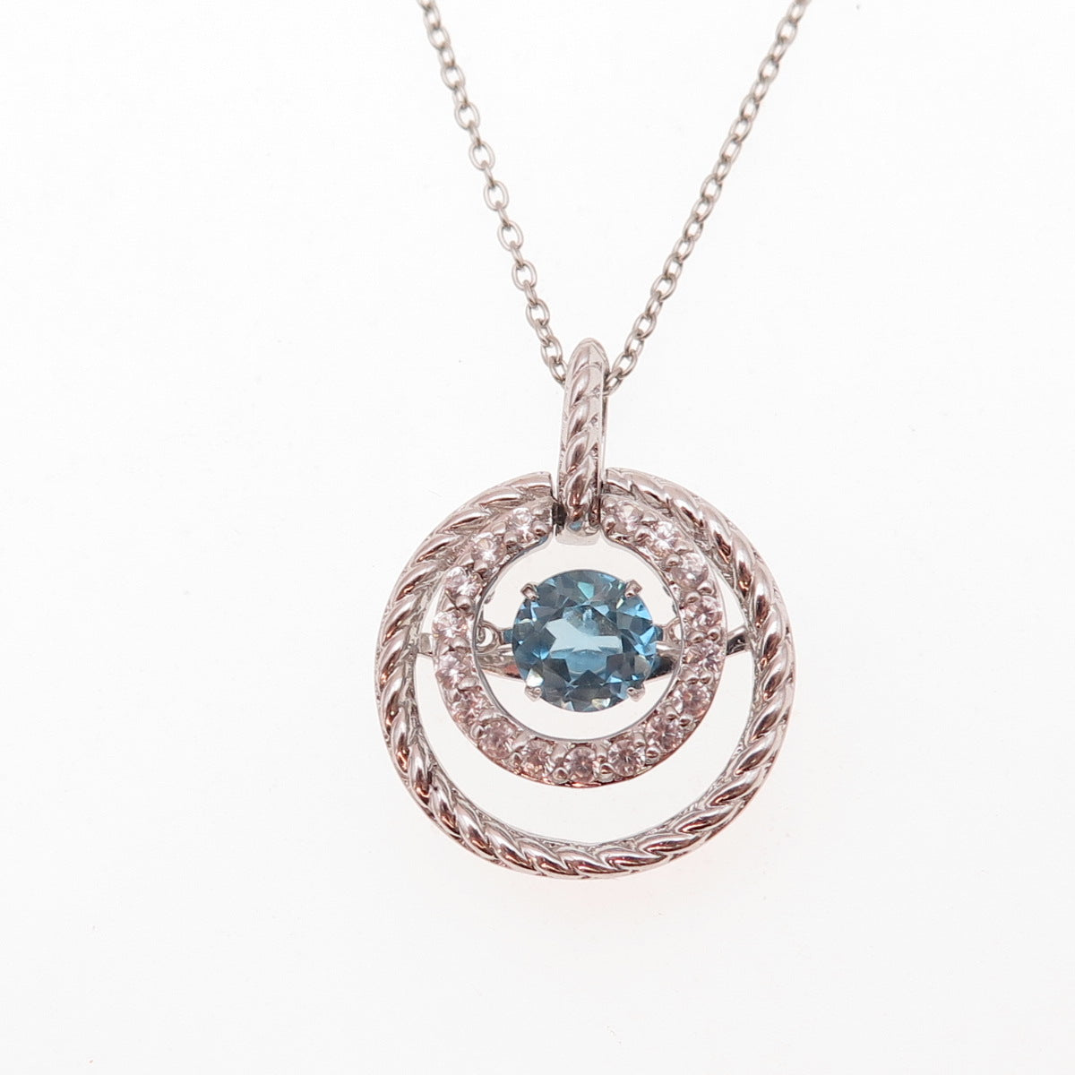 Joseph Schmid Sterling Silver Real Blue & White Topaz Cable Chain Necklace 18"