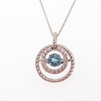 Joseph Schmid Sterling Silver Real Blue & White Topaz Cable Chain Necklace 18"