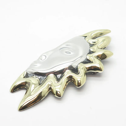 925 Sterling Silver 2-Tone Vintage Mexico Half Face Sun Pin Brooch