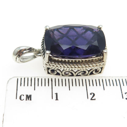 925 Sterling Silver Real Elongated Cushion-Cut Amethyst Pendant