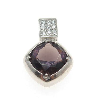 SETA 925 Sterling Silver Real Amethyst Gemstone & C Z Pendant