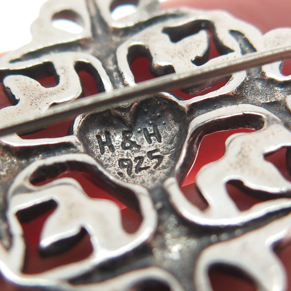 HAND & HAMMER 925 Sterling Silver Vintage Floral Heart Oxidized Pin Brooch