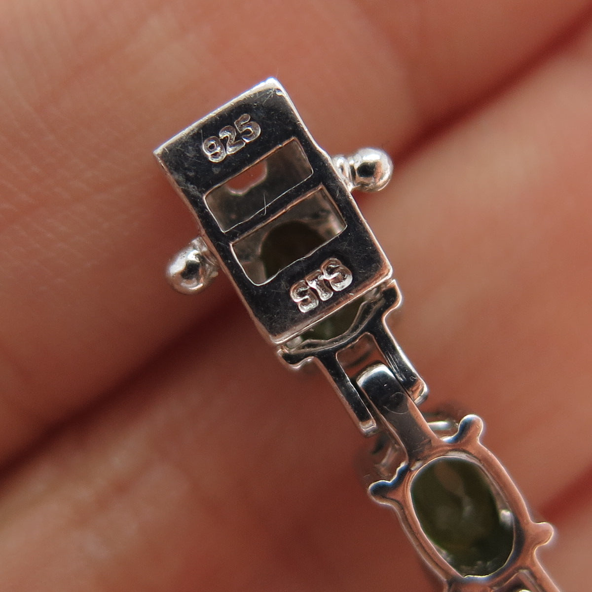 CHUCK CLEMENCY 925 Sterling Silver Real Oval-Cut Peridot Bracelet 8"