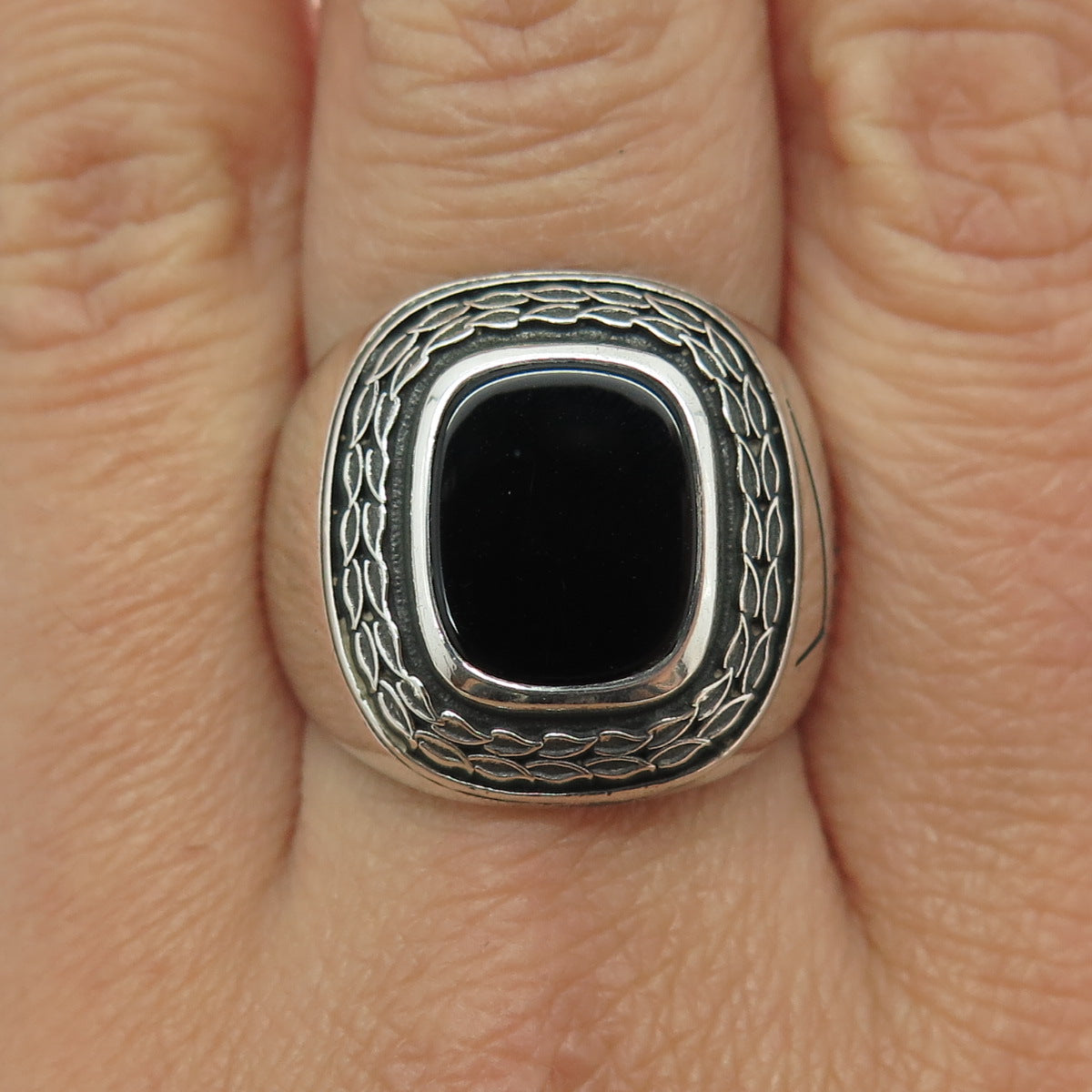 VERIZON 925 Sterling Silver Vintage Real Black Onyx Gemstone Ring Size 9.25