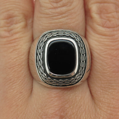 VERIZON 925 Sterling Silver Vintage Real Black Onyx Gemstone Ring Size 9.25