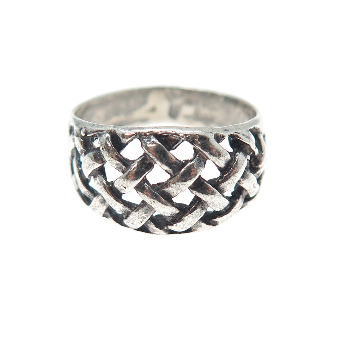 925 Sterling Silver Vintage Woven Oxidized Ring Size 6.75