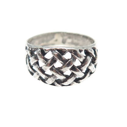 925 Sterling Silver Vintage Woven Oxidized Ring Size 6.75