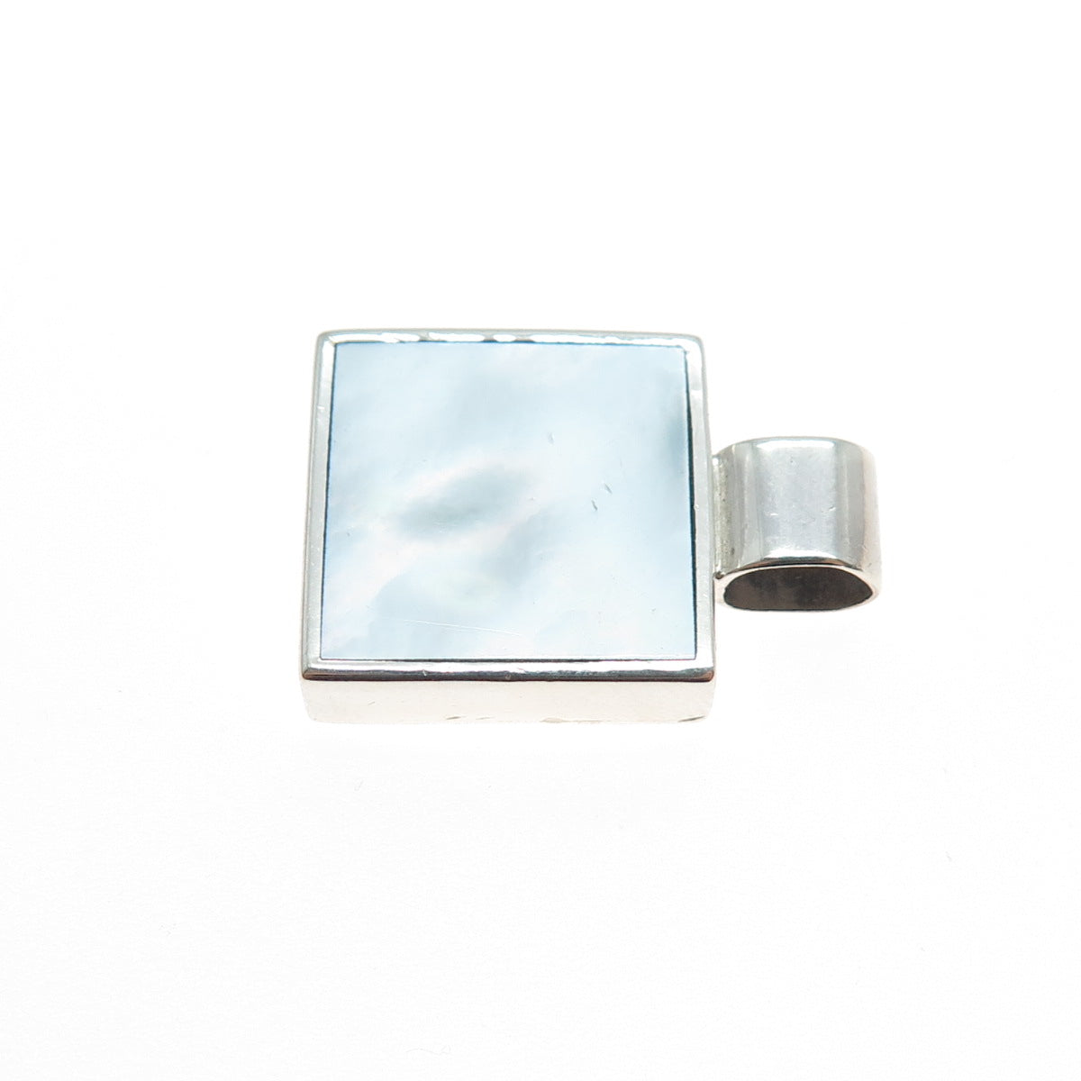 925 Sterling Silver Vintage Real MOP Square Slide Charm Pendant