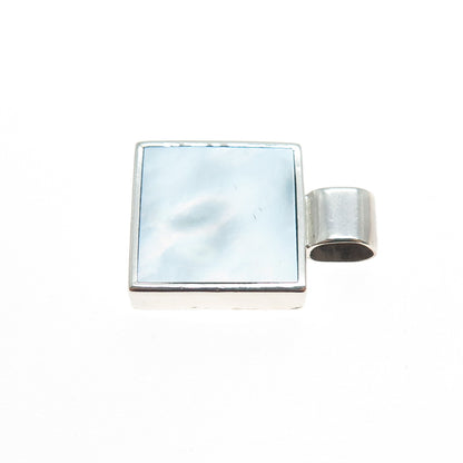 925 Sterling Silver Vintage Real MOP Square Slide Charm Pendant