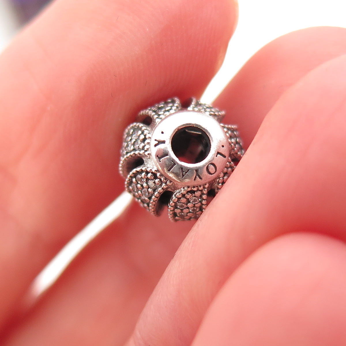 Pandora 925 Sterling Silver C Z Essence Loyalty Slide Bead Charm