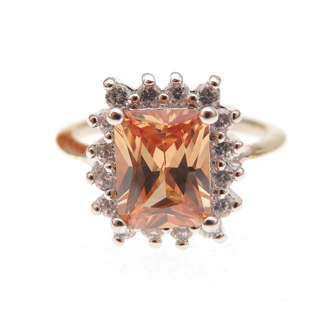 925 Sterling Silver 2-Tone Champagne & White C Z Bohemian Ring Size 8