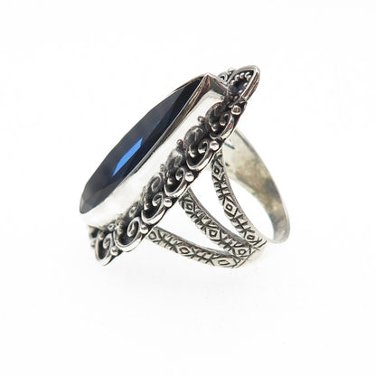 925 Sterling Silver Vintage Pear-Cut Blue C Z Swirl Oxidized Ring Size 7.5