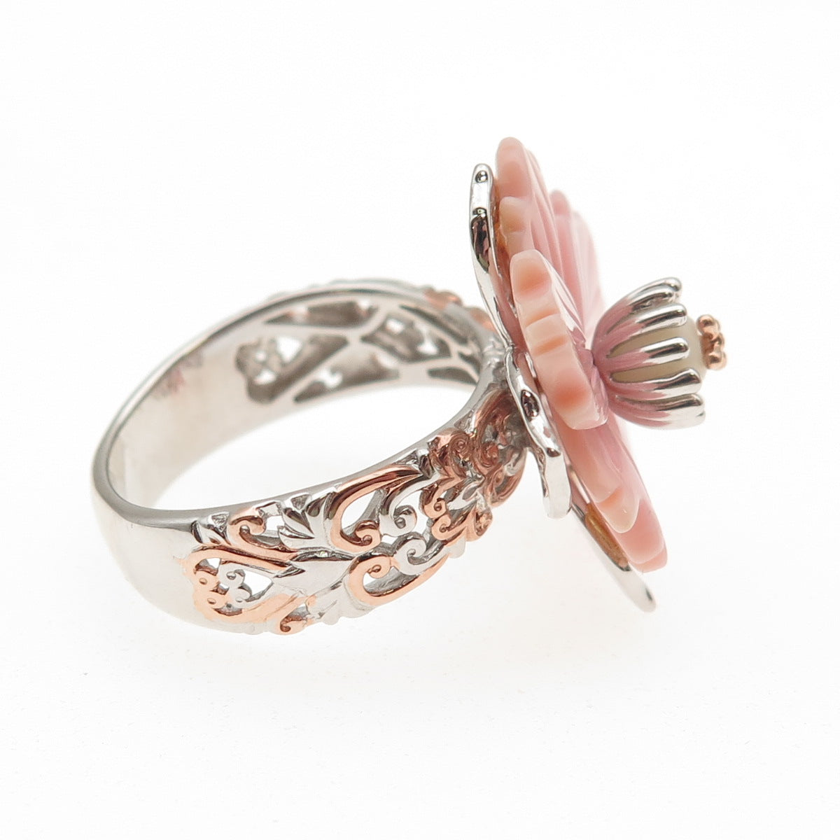 Michael Valitutti Gems En Vogue 925 Sterling 2-Tone MOP Floral Ring Size 9.25