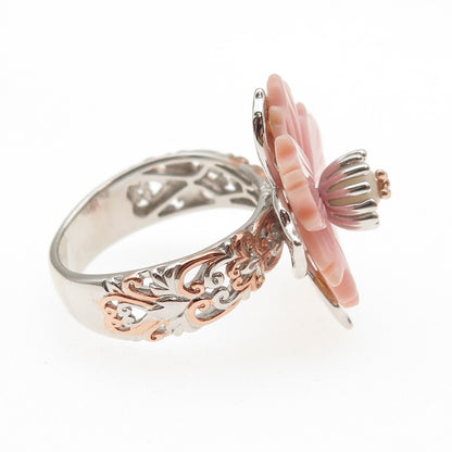 Michael Valitutti Gems En Vogue 925 Sterling 2-Tone MOP Floral Ring Size 9.25