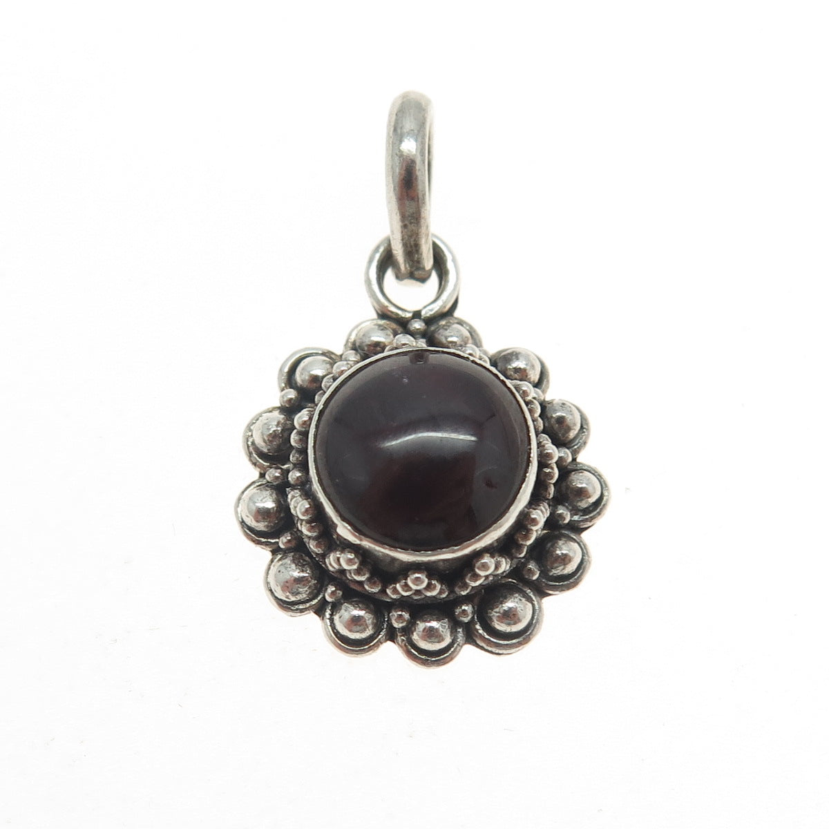 925 Sterling Silver Vintage Real Cabochon Tourmaline Floral Charm Pendant