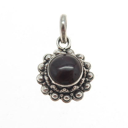 925 Sterling Silver Vintage Real Cabochon Tourmaline Floral Charm Pendant