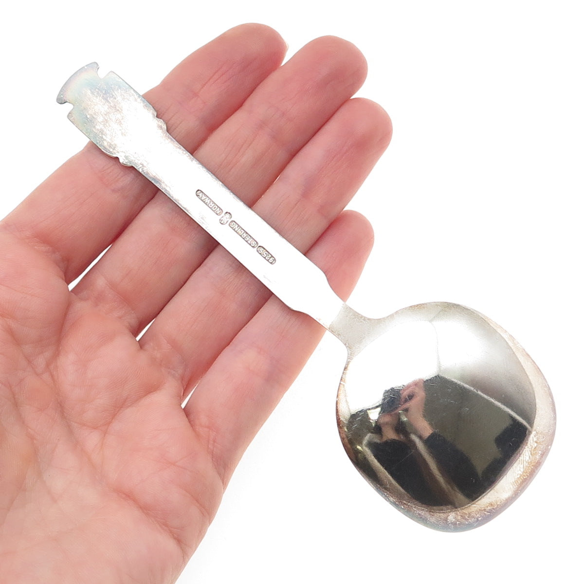 MAGNUS AASE 925S Sterling Vintage Norway Enamel Bergen Coat of Arms Baby Spoon