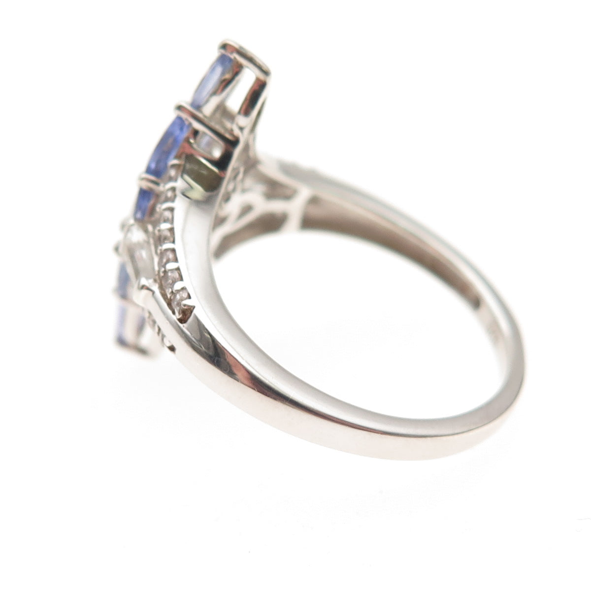 Chuck Clemency 925 Sterling Silver Real Tanzanite & White Topaz Ring Size 8.25
