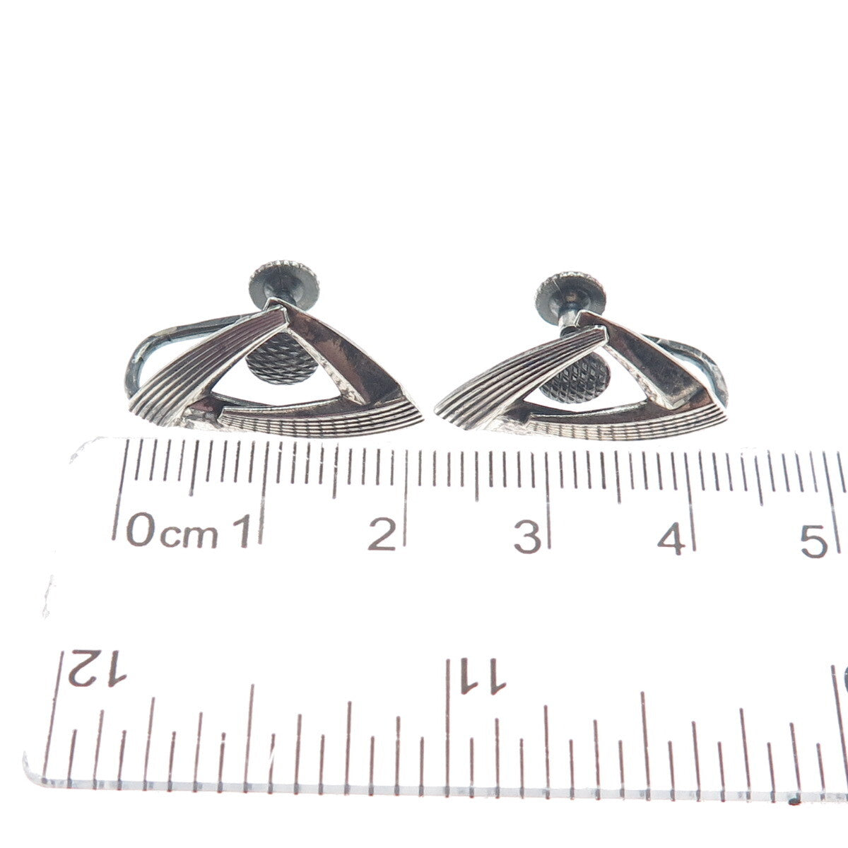 925 Sterling Silver Vintage Germany Modernist Oxidized Screw Back Earrings